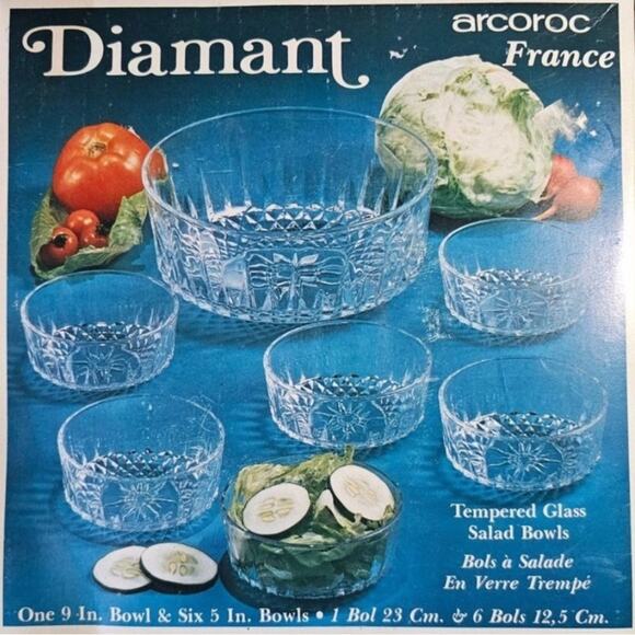 4 Arcoroc Diamant Glass 5"‎ Salad Bowls - Picture 8 of 8